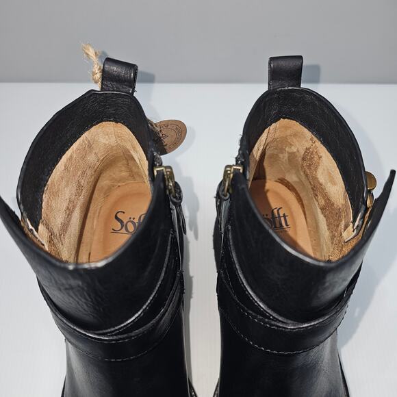 Sofft Jenine Ankle Bootie Womens 8.5 Black Leather Moto Lug Sole Block Heel - Picture 9 of 16